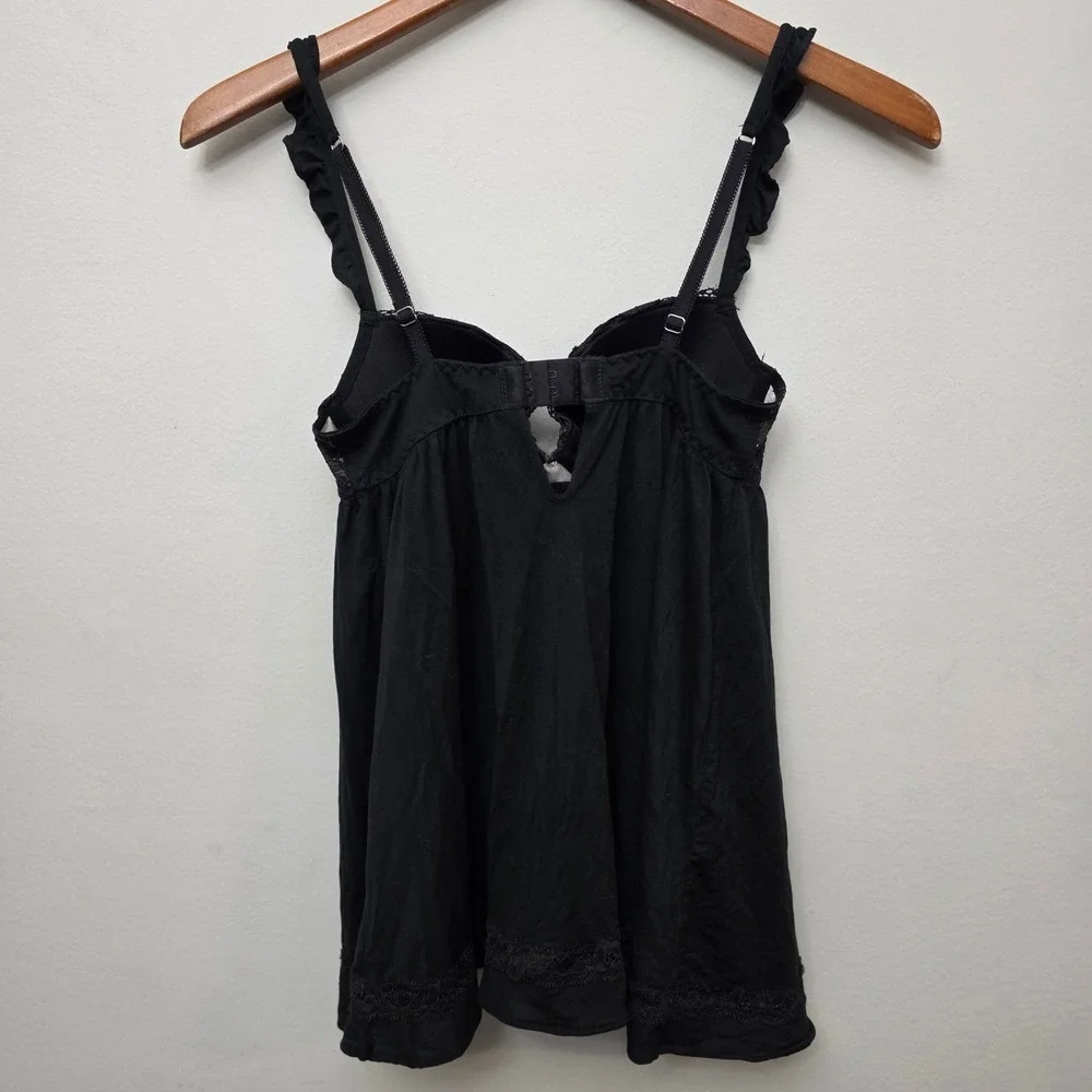 Victoria's Secret Black Lace Trim‎ Peek-A-Boo Babydoll Chemise Lingerie 34B Y2K
